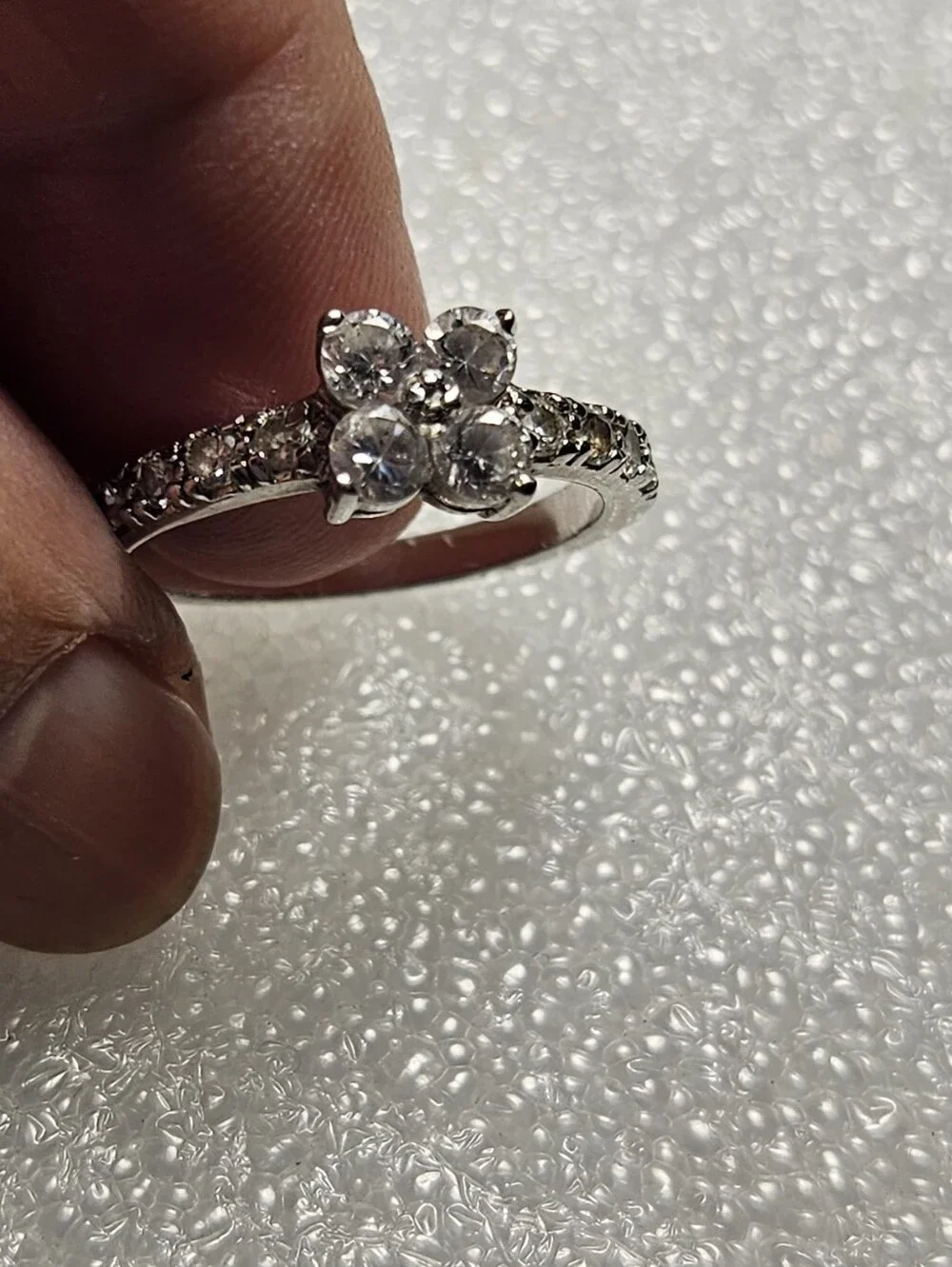 Silver Floral Cluster Ring with Clear Stones - Women Jewelry
